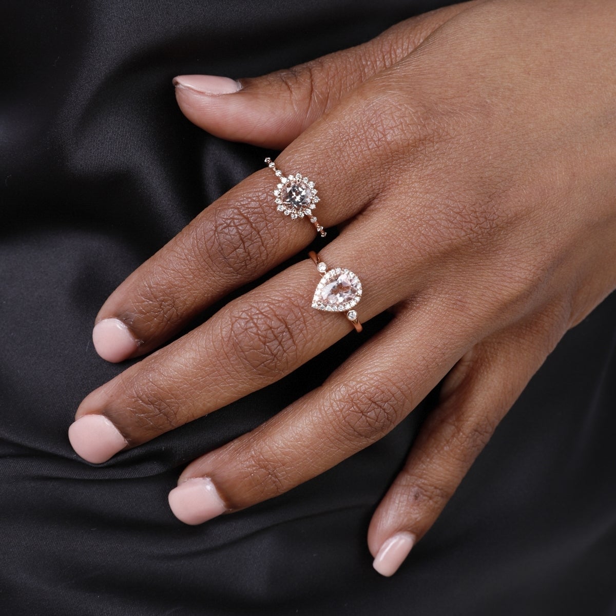 Pear shaped halo rose gold engagement ring clearance